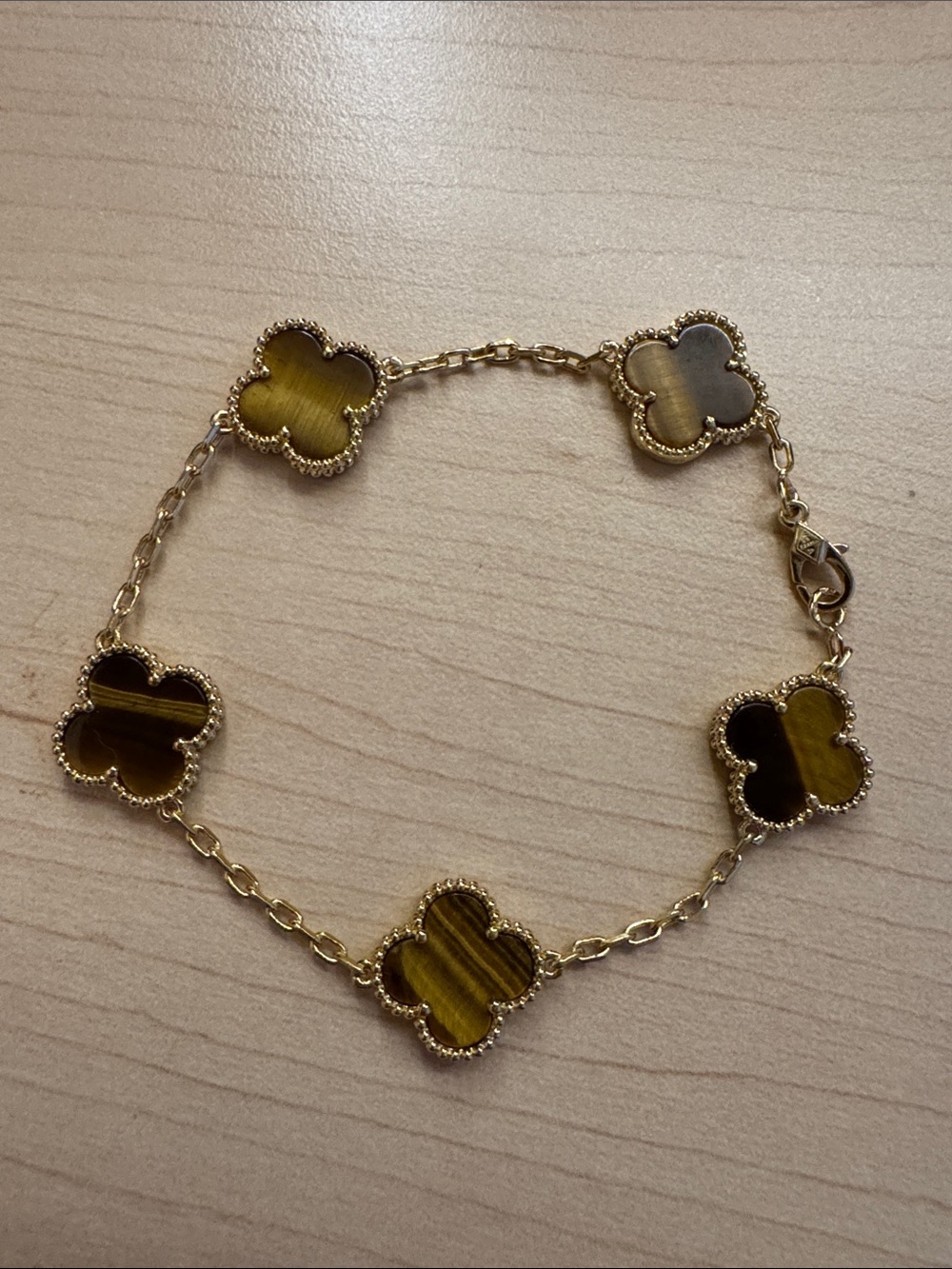 Gold Clover motif Bracelet with Brown Tiger's Eye Vca